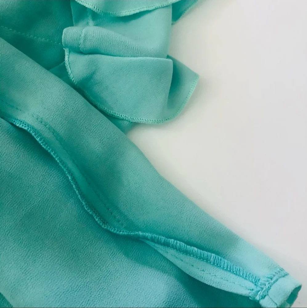 OASAP Flowy Ruffle Waterfall Dress Drawstring Waist Aqua Blue NWT Size M - Picture 5 of 11